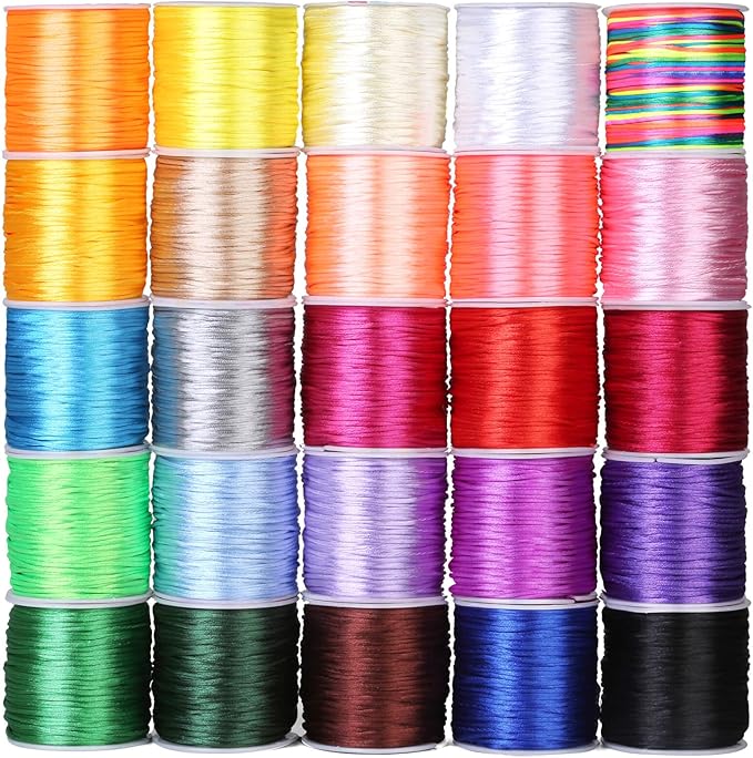 Cridoz 25 Rolls Silky Satin Cord for Bracelets,